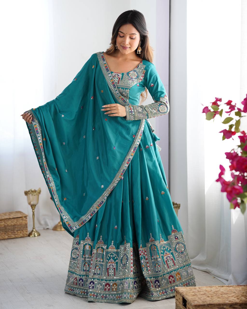 Nargis Fab Premium Quality Heavy Traditional Aqua Blue Lehenga Choli NF-5006