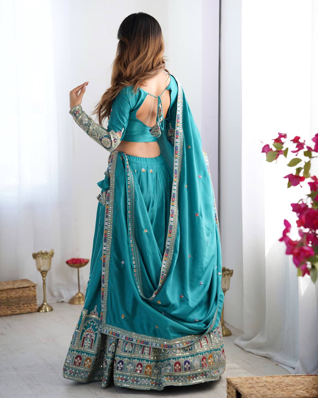 Nargis Fab Premium Quality Heavy Traditional Aqua Blue Lehenga Choli NF-5006