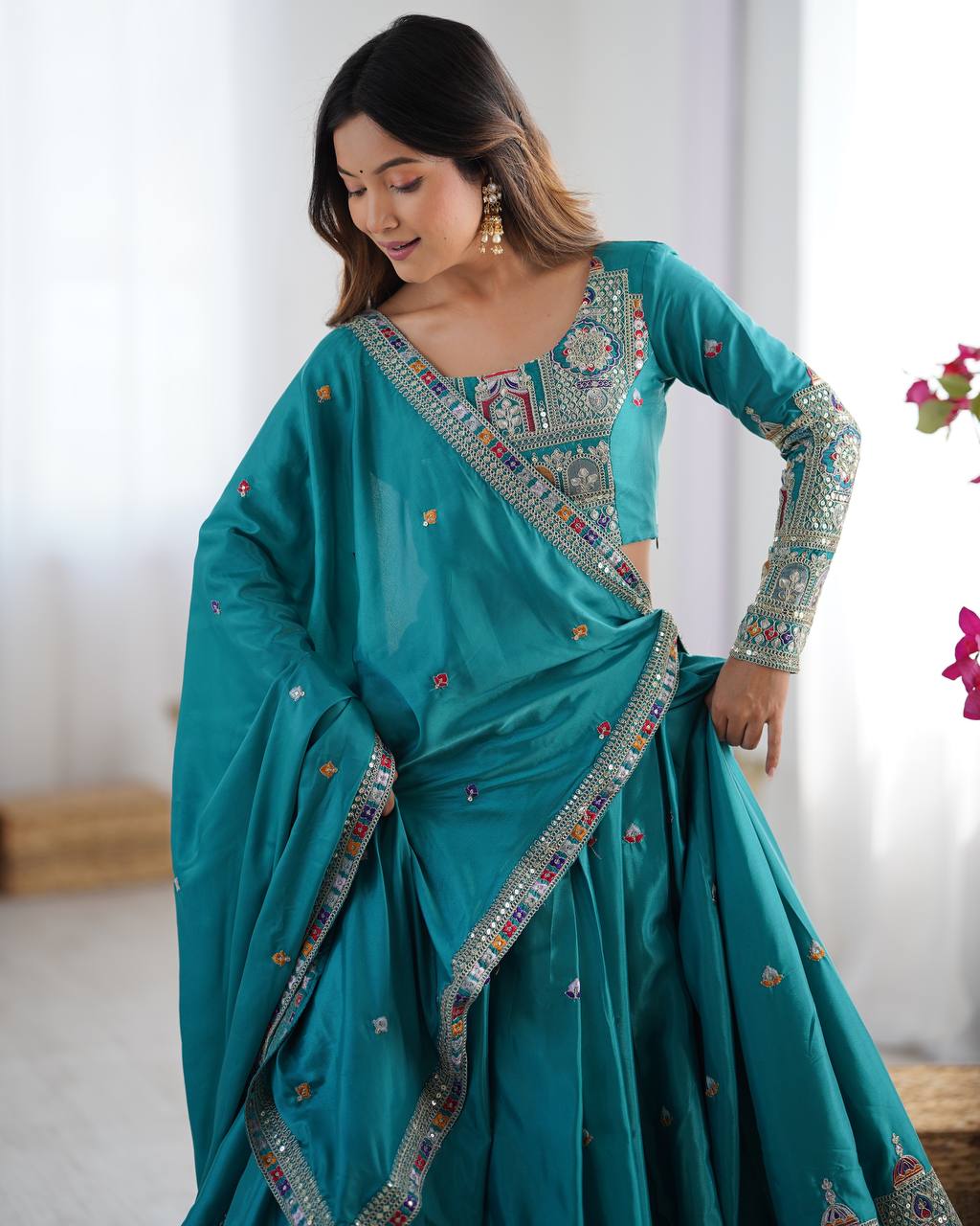 Nargis Fab Premium Quality Heavy Traditional Aqua Blue Lehenga Choli NF-5006