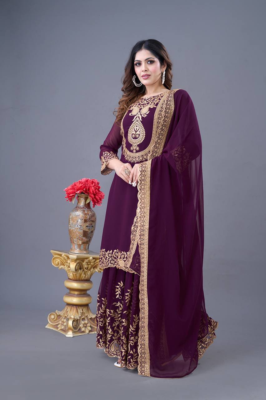 Embroidered Georgette Sharara Suit – Premium Party Wear Set with Dupatta KFS-5242