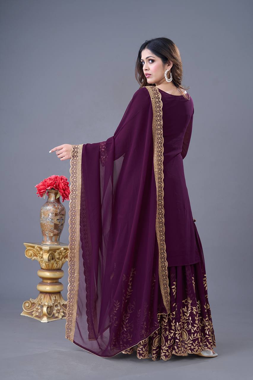 Embroidered Georgette Sharara Suit – Premium Party Wear Set with Dupatta KFS-5242
