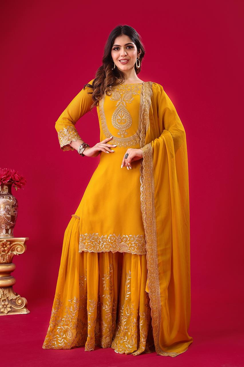 Embroidered Georgette Sharara Suit – Premium Party Wear Set with Dupatta KFS-5242