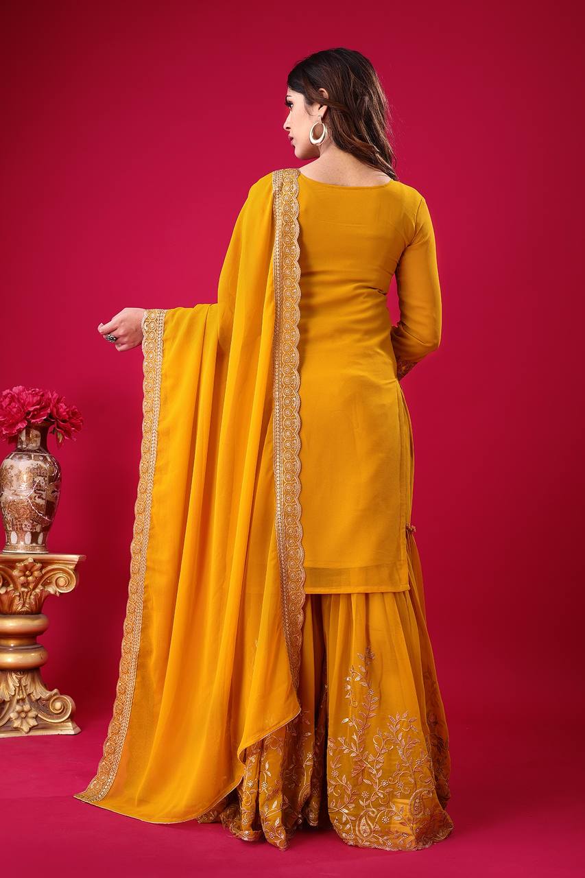 Embroidered Georgette Sharara Suit – Premium Party Wear Set with Dupatta KFS-5242