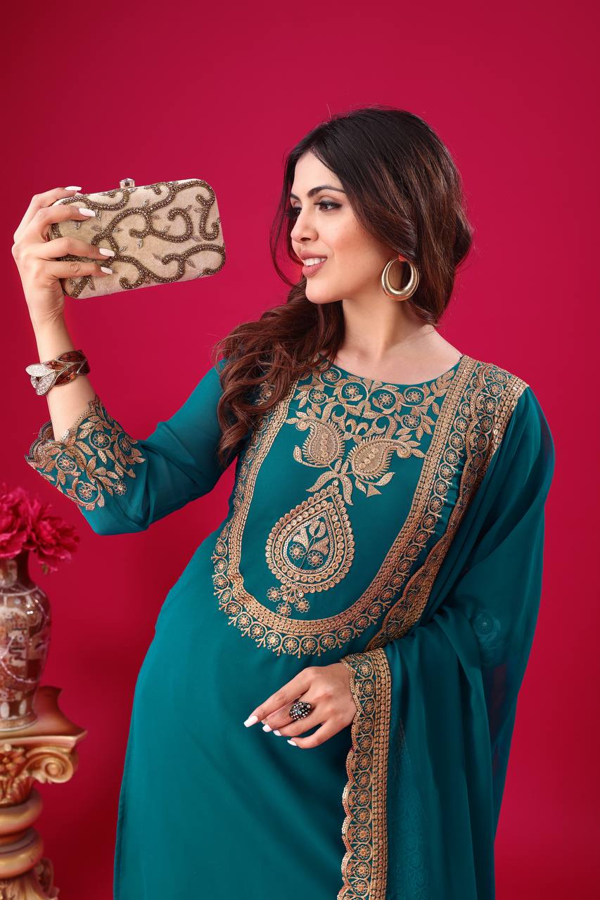 Embroidered Georgette Sharara Suit – Premium Party Wear Set with Dupatta KFS-5242
