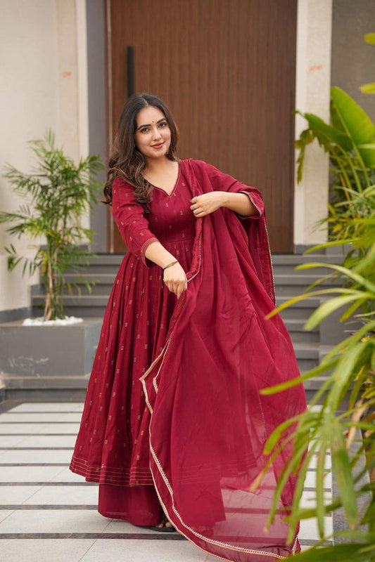 SARJINA MAROON COLOUR MASLIN ANARKALI SUIT SET