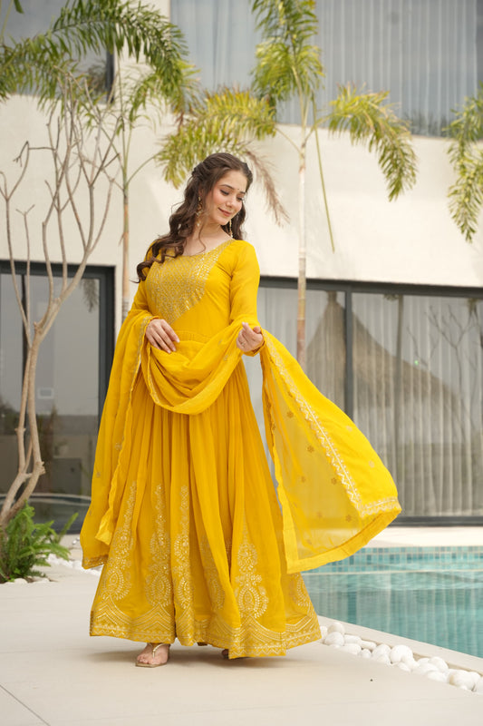 Nargis Fab Yellow Color Premium Anarkali Suit Set NF-5004