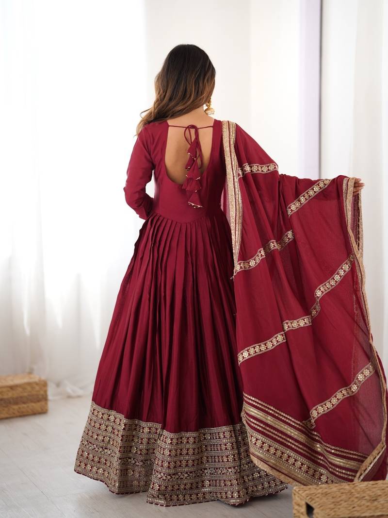 Nargis Fab Maroon Colored Premium Anarkali Suit Set NF-5002