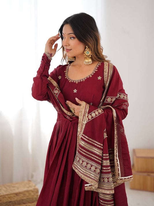 Nargis Fab Maroon Colored Premium Anarkali Suit Set NF-5002
