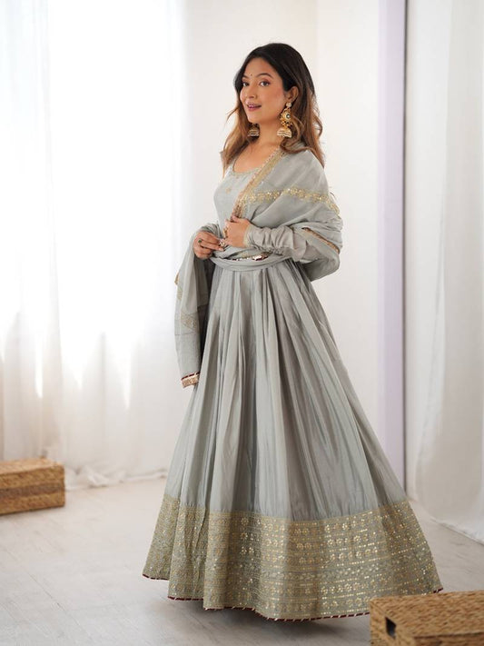 Nargis Fab Still Grey Colored Premium Anarkali Suit Set NF-5003