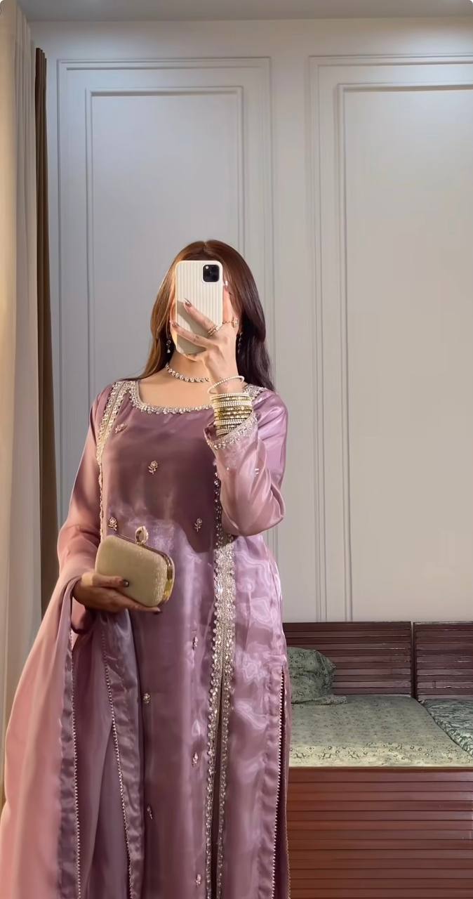 Latest Party Wear Look – Jimmy Choo Silk Top with Plazzo and Dupatta Set RSN-851