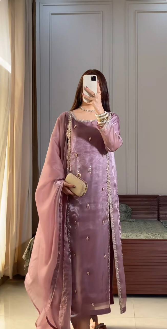 Latest Party Wear Look – Jimmy Choo Silk Top with Plazzo and Dupatta Set RSN-851