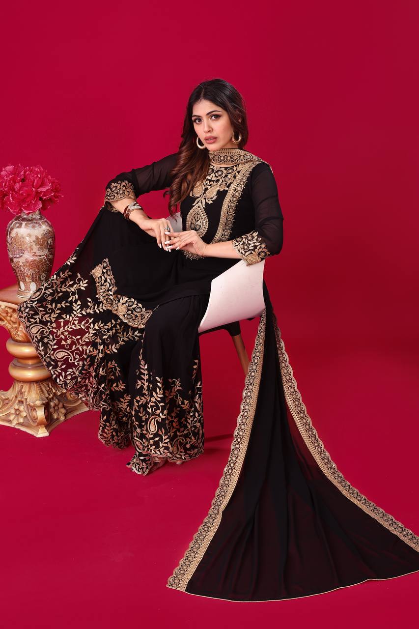 Embroidered Georgette Sharara Suit – Premium Party Wear Set with Dupatta KFS-5242