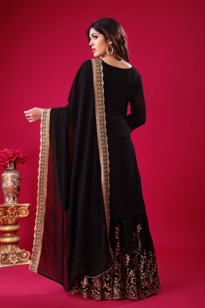 Embroidered Georgette Sharara Suit – Premium Party Wear Set with Dupatta KFS-5242