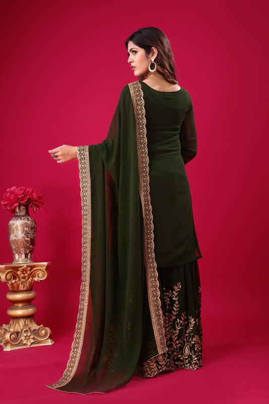 Embroidered Georgette Sharara Suit – Premium Party Wear Set with Dupatta KFS-5242