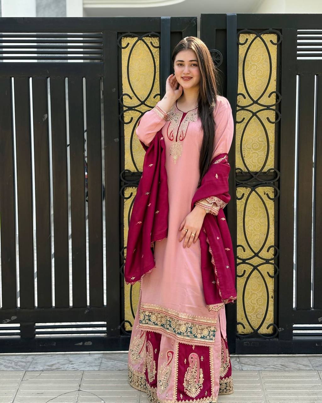 New Mayra Sharara Collection in Heavy Chinon Silk – Fully Stitched Top, Bottom & Dupatta Set RSN-857