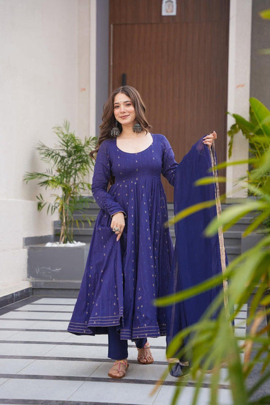 SARJINA BLUE COLOUR MASLIN ANARKALI SUIT SET