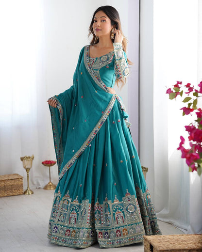Nargis Fab Premium Quality Heavy Traditional Aqua Blue Lehenga Choli NF-5006
