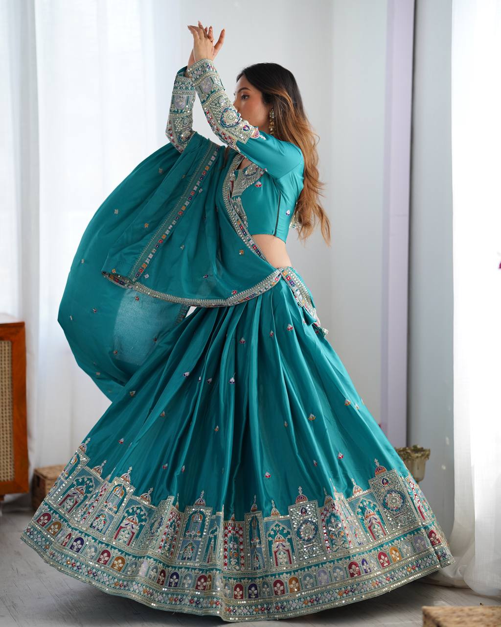 Nargis Fab Premium Quality Heavy Traditional Aqua Blue Lehenga Choli NF-5006
