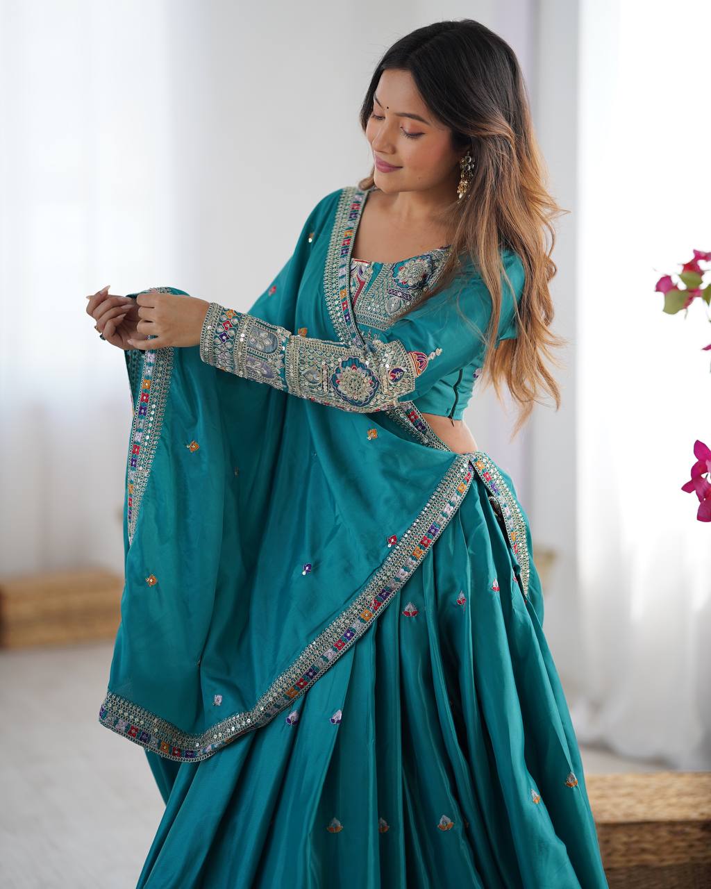 Nargis Fab Premium Quality Heavy Traditional Aqua Blue Lehenga Choli NF-5006
