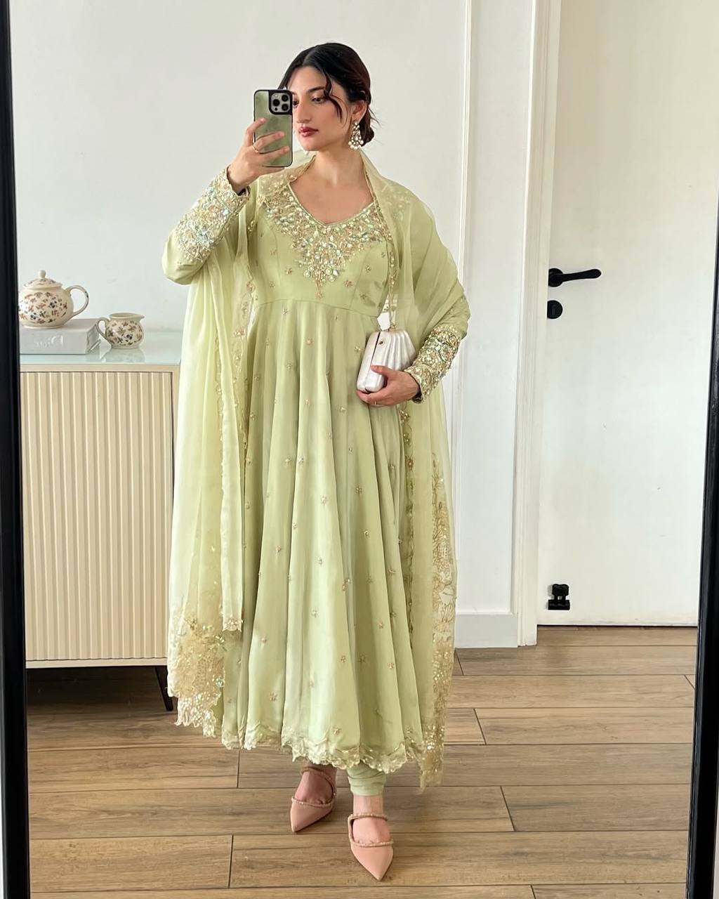 Launching Nargish New Designer Party Wear Pista Color Gown Set.FZ-419