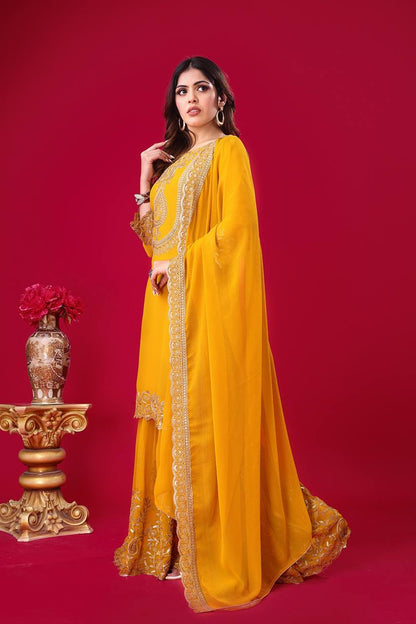 Embroidered Georgette Sharara Suit – Premium Party Wear Set with Dupatta KFS-5242