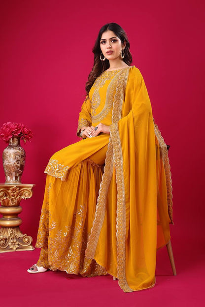 Embroidered Georgette Sharara Suit – Premium Party Wear Set with Dupatta KFS-5242