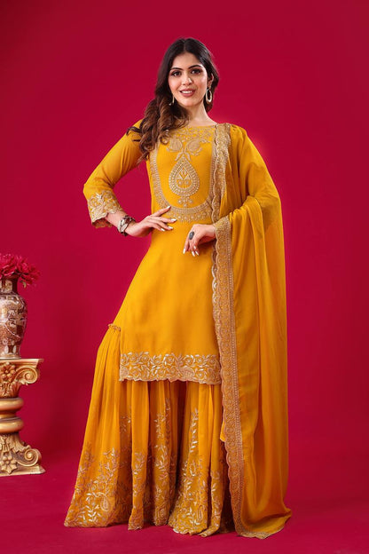 Embroidered Georgette Sharara Suit – Premium Party Wear Set with Dupatta KFS-5242