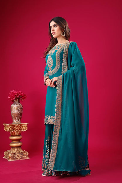 Embroidered Georgette Sharara Suit – Premium Party Wear Set with Dupatta KFS-5242