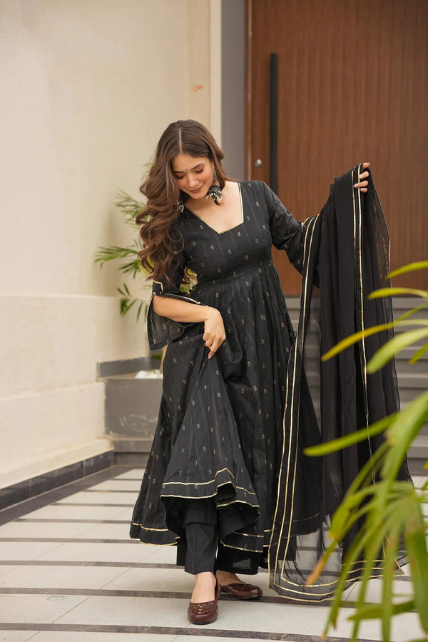 NARGIS ISHANI BLACK ANARKALI SUIT SET