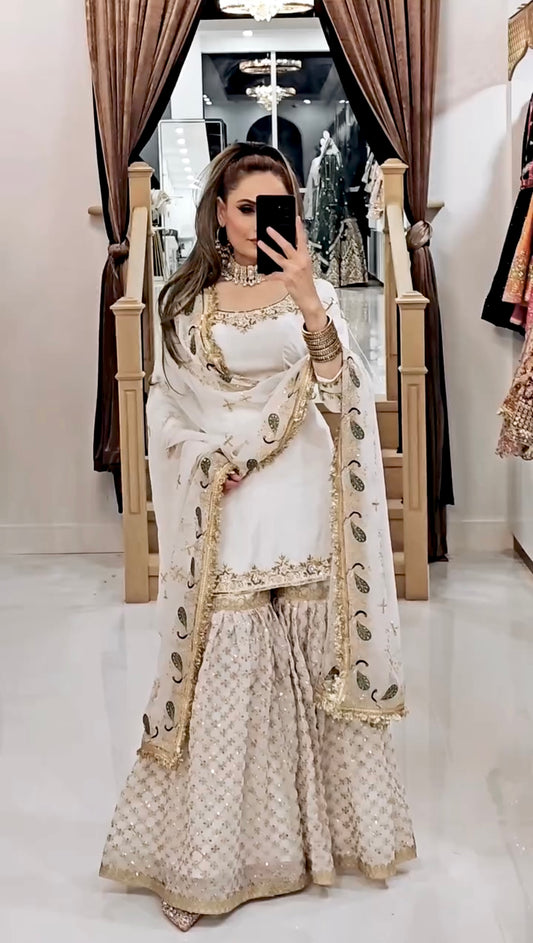Elegant White Sharara Set for Women | Festive & Party Wear – RSN - 850