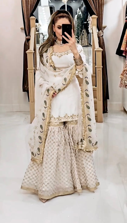 Elegant White Sharara Set for Women | Festive & Party Wear – RSN - 850