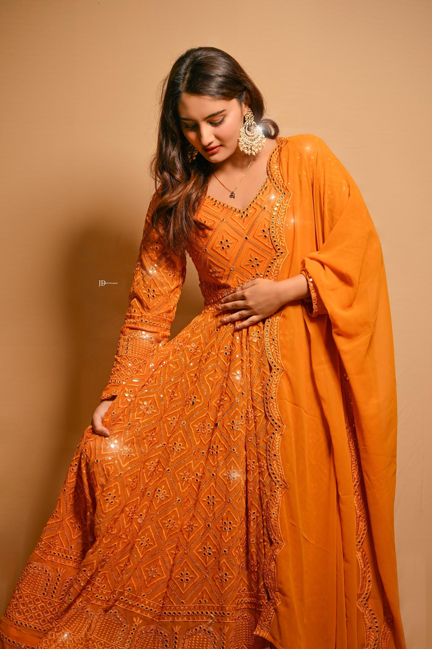 Vedika's Premium Quality Mustard Color Anarkali Suit Set