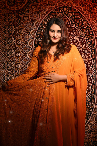 Vedika's Premium Quality Mustard Color Anarkali Suit Set