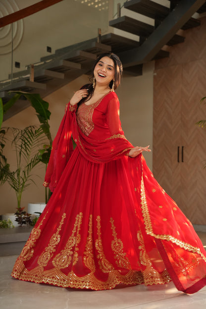 Nargis Fab Red Color Premium Anarkali Suit Set NF-5005