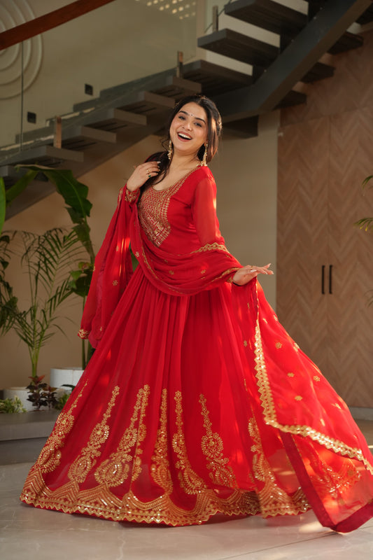 Nargis Fab Red Color Premium Anarkali Suit Set NF-5005