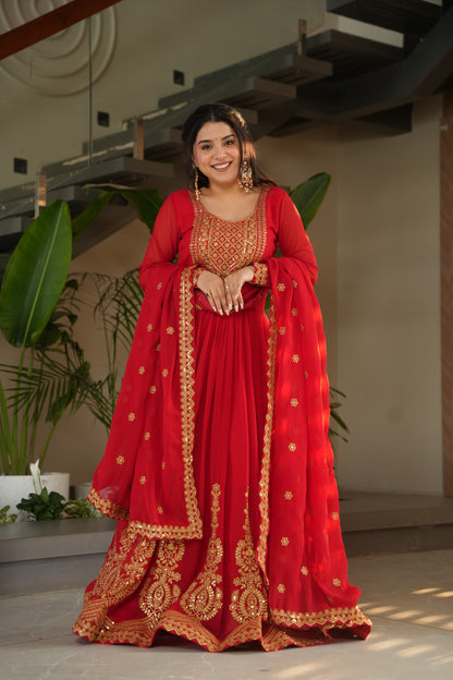 Nargis Fab Red Color Premium Anarkali Suit Set NF-5005