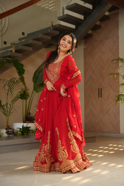 Nargis Fab Red Color Premium Anarkali Suit Set NF-5005