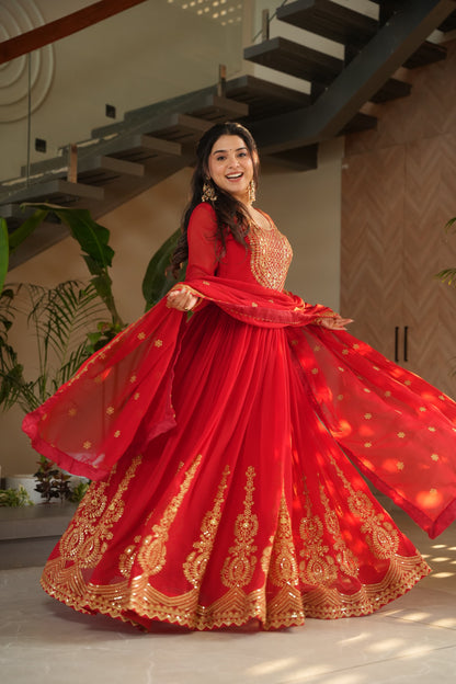 Nargis Fab Red Color Premium Anarkali Suit Set NF-5005