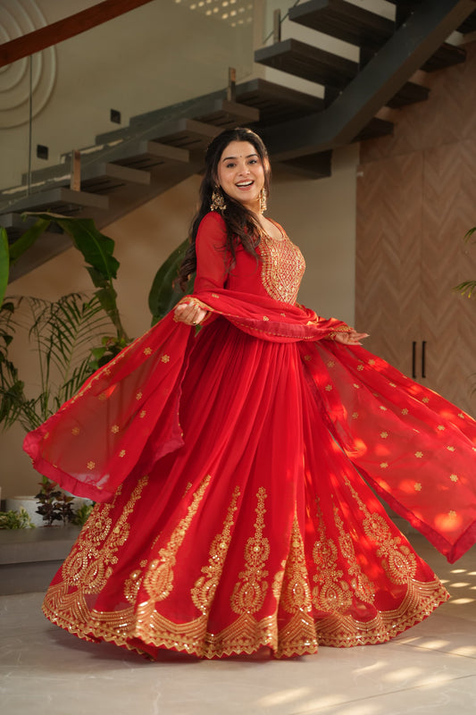 Nargis Fab Red Color Premium Anarkali Suit Set NF-5005
