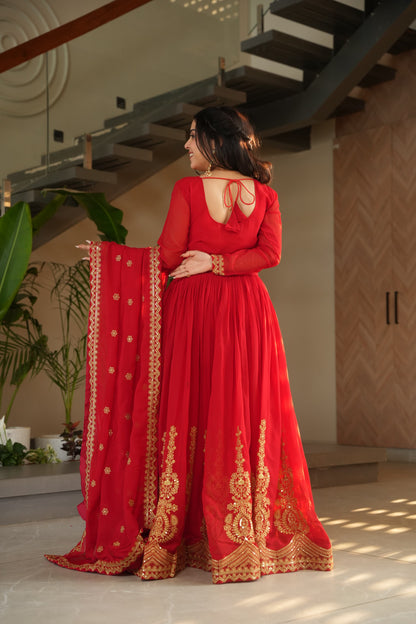 Nargis Fab Red Color Premium Anarkali Suit Set NF-5005