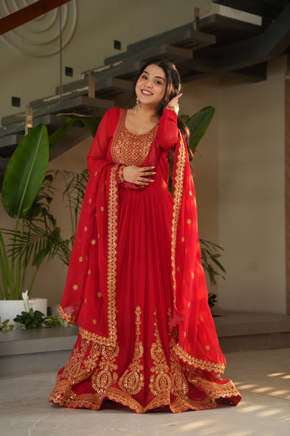 Nargis Fab Red Color Premium Anarkali Suit Set NF-5005