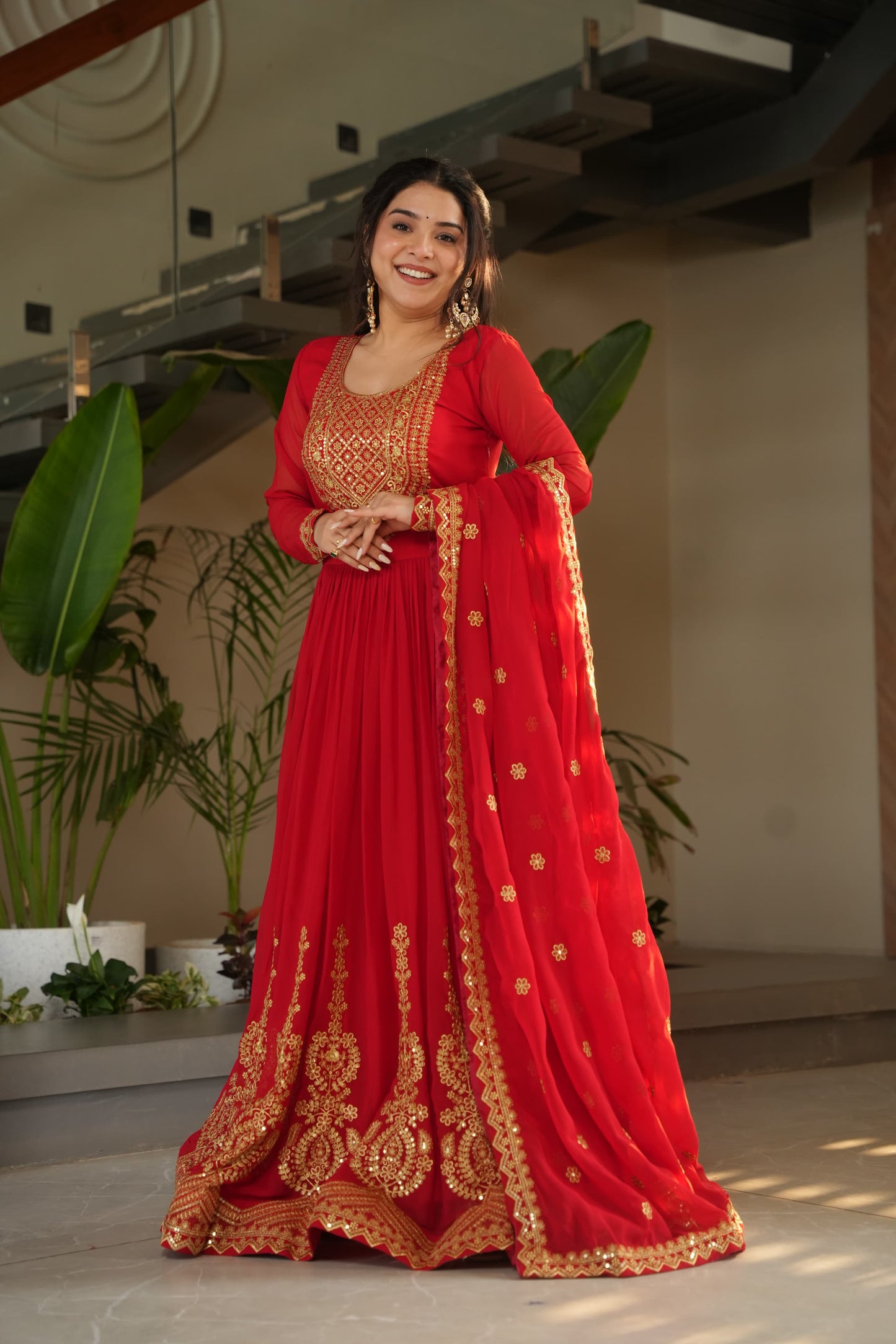 Nargis Fab Red Color Premium Anarkali Suit Set NF-5005