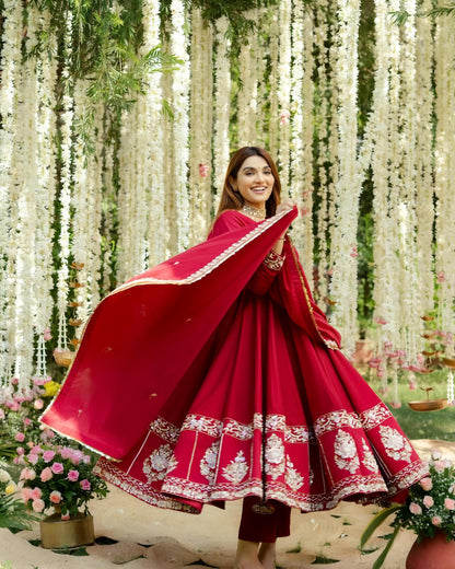 Nargis Premium Red Color Readymade Anarkali Suit Set [3 Pcs]