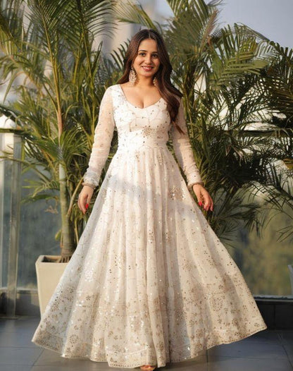 Nargish Off White Suit Set With Embroidery and Sequnce Work