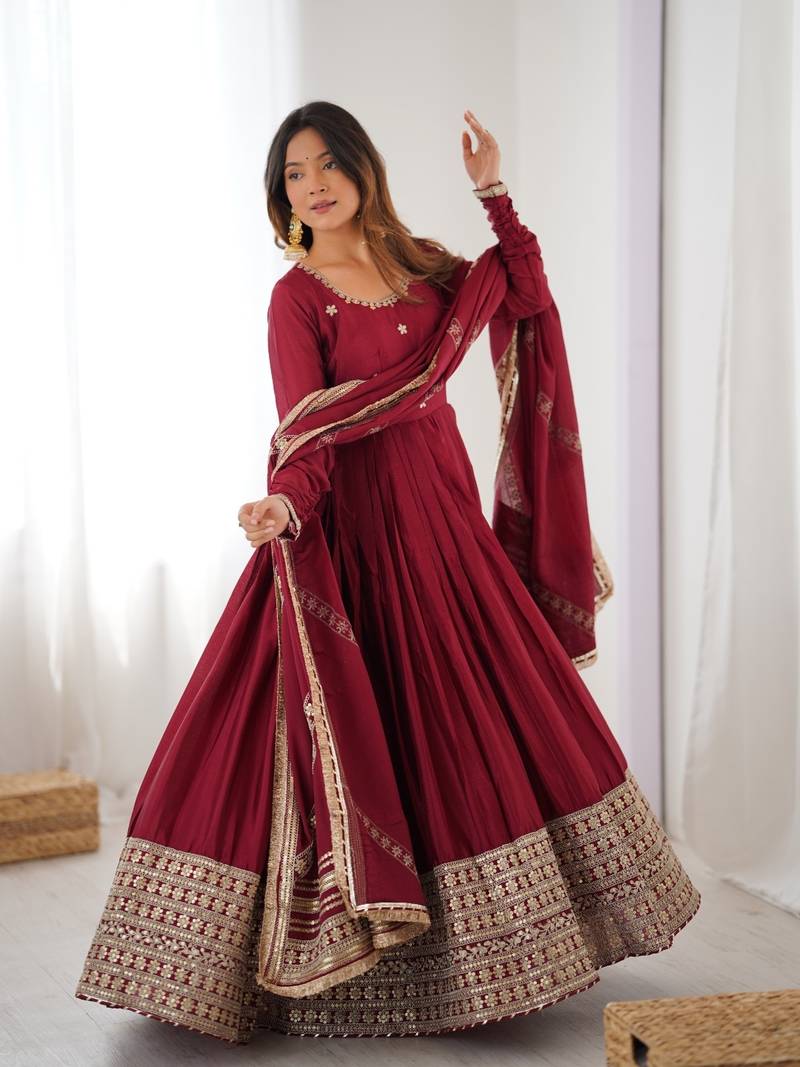 Nargis Fab Maroon Colored Premium Anarkali Suit Set NF-5002