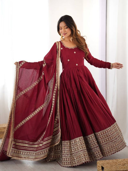 Nargis Fab Maroon Colored Premium Anarkali Suit Set NF-5002