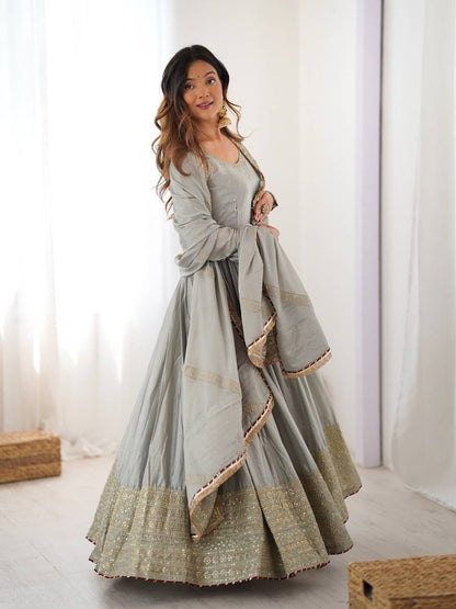 Nargis Fab Still Grey Colored Premium Anarkali Suit Set NF-5003