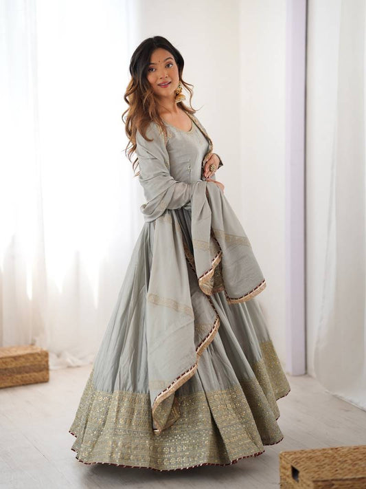 Nargis Fab Still Grey Colored Premium Anarkali Suit Set NF-5003