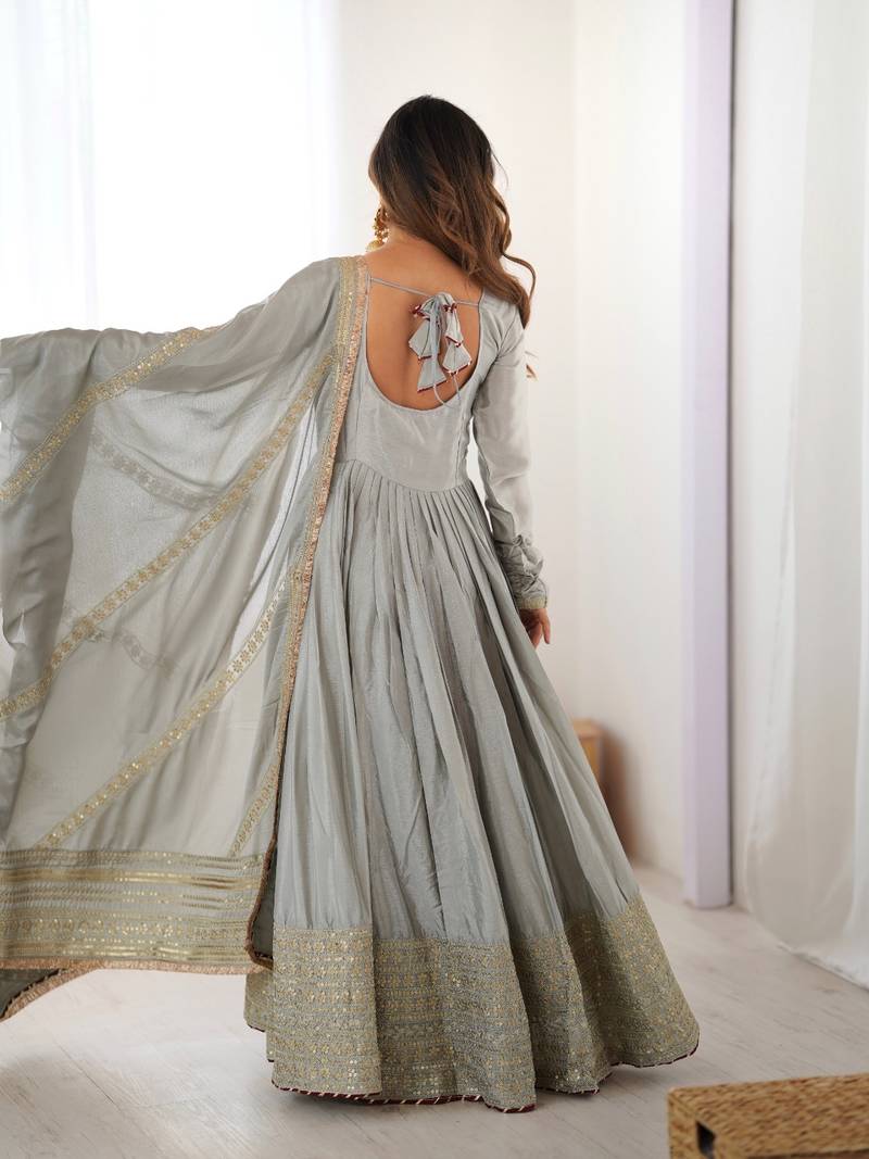 Nargis Fab Still Grey Colored Premium Anarkali Suit Set NF-5003