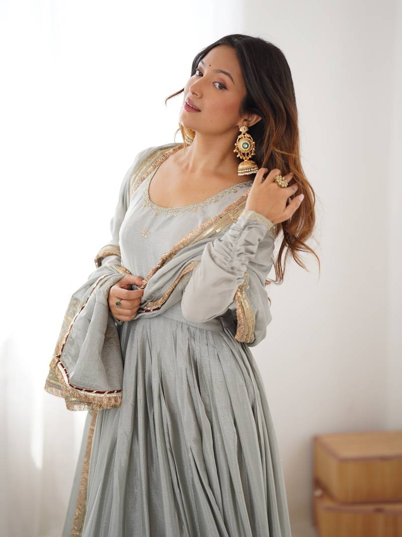 Nargis Fab Still Grey Colored Premium Anarkali Suit Set NF-5003